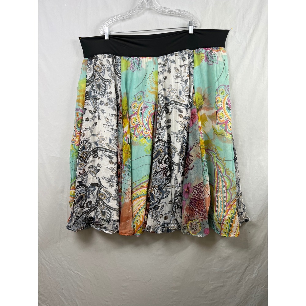 Coldwater Creek Skirt Womens 3X Multi Paisley Floral Patchwork A-Line Midi Rayon